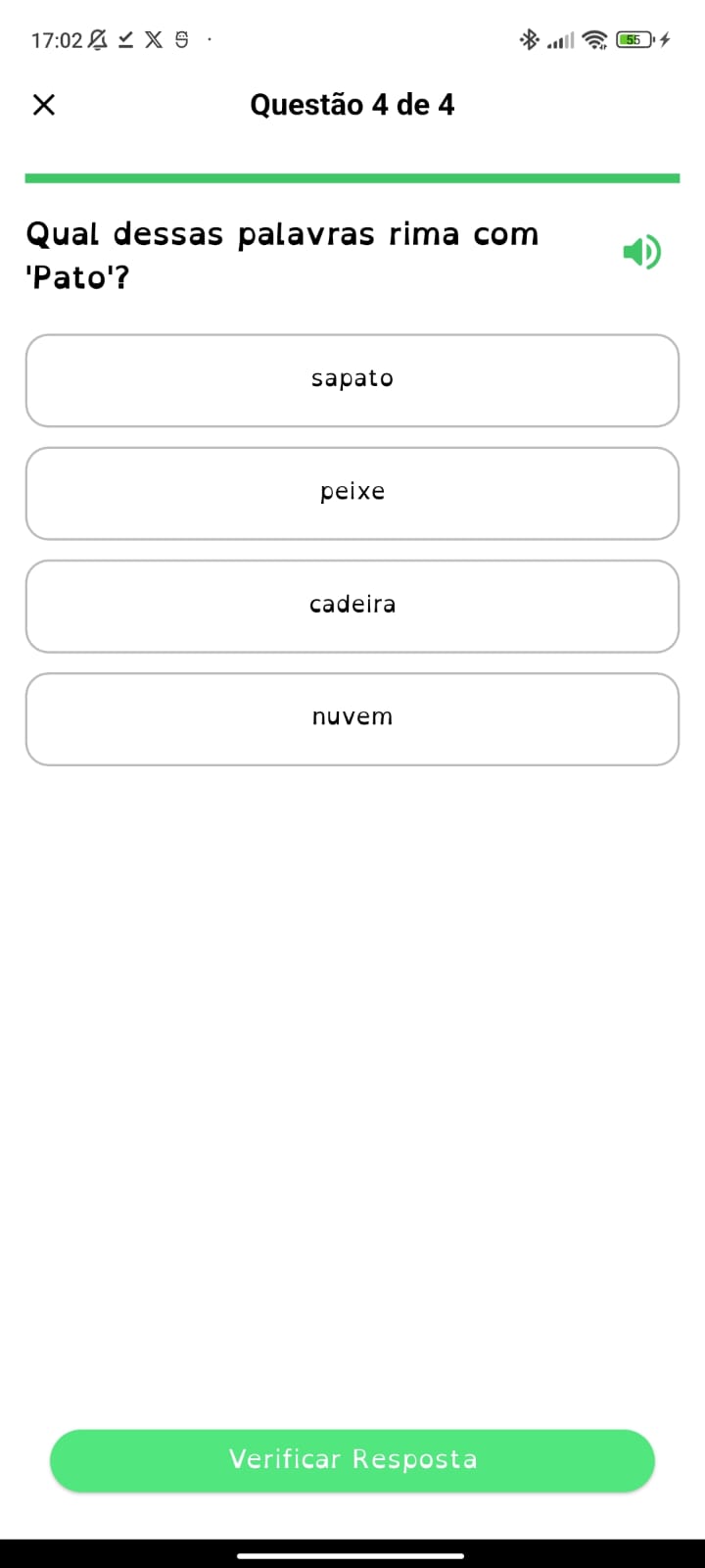 Tela de questão auditiva